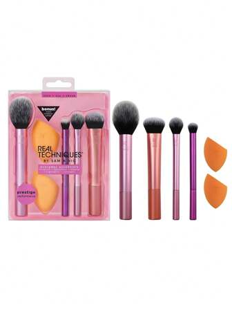  Real Techniques 6 Pieces Everyday Essentials Makeup Brush Set, Includes 4 Brushes & 2 Makeup Sponges, For Foundation, Blush, Bronzer, Contour, Eyeshadow, & Powder, Travel Gift Set, Cruelty-Free & Vegan, Brush Set, Makeup Brush Kit, Make Up Brush Set, Make Up Set Complete, Makeup Brush Set, Complete Makeup Kit, Brush Kit, Brushes Makeup Set, Makeup Gift Set