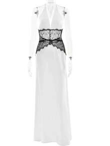 Patchwork Sexy Deep V-Neck Lace Halter Women Maxi Dress White Backless Evening Dress Summer Slim Elegant Party Dress - 黑色 - 查看 3