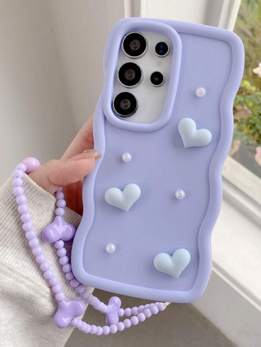 (手环) (DIY心形珍珠) 马卡龙手机壳+手机绳，适用于 17 Pro Max/16 Pro Max/15 Pro Max/14 Pro Max/13 Pro Max/12 Pro Max/11 Pro Max/XS Max/7/8 Plus, OPPO, VIVO, Honor, Transsion 防水防震防摔防刮