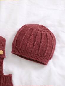 2 件婴儿针织连体衣套装，轻盈柔软的连体衣，配有可拆卸帽子，休闲舒适 - 酒紅色 - 查看 6