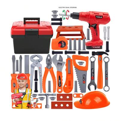 Kids Tool Box Set, Nut Disassembly Combination Toy, Kids Simulated Repair Tool, Home Repair Toy, Construction Workshop Toy, Multiple Modes Available, Suitable For Boys And Girls Aged 3-6 Years Old (Mail Order Box Packaging, Batteries Not Included)