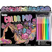 Color Pop Set, Includes 18 Posters 8 Brush Tip Markers For Kids, Tweens Teens, Perfect For Arts Crafts, Coloring DIY Room Decor - Đa - Xem 6