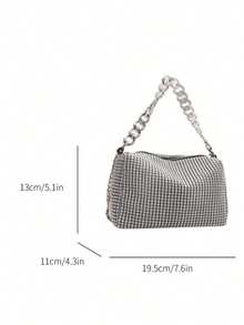 Geantă de umăr tip crossbody pentru femei, la modă și casual, cu decor de lanț, design complet perforat și capacitate mare