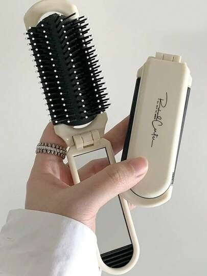 便携式折叠梳子带镜子 - 防静电，可伸缩镜子，迷你旅行尺寸，ABS手柄，适合所有发质 - 婚礼、返校、万圣节、圣诞节、化妆、房间装饰、梳妆台、旅行、卧室、化妆配件、镜子、化妆镜、迷你镜、便携镜、小镜子、手持镜、便宜、圣诞礼物、化妆品、化妆工具、便宜货、礼物、女士礼物、圣诞礼物、赠品、旅行、便宜货、旅行必备