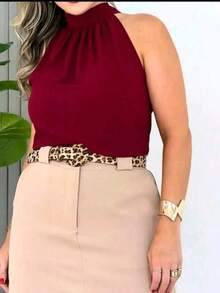 STYLISH WOMEN'S HIGH NECK TIE-UP BLOUSES - Burgundy - View 4