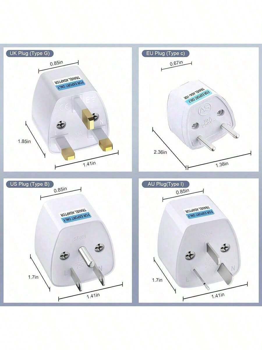 全球旅行适配器，英国至欧盟/美国/澳大利亚插头适配器，2 针至 3 针插座转换器插头，转换器类型 B/C/G/I 适用于美国、英国和澳大利亚，4 件套 - 查看 1