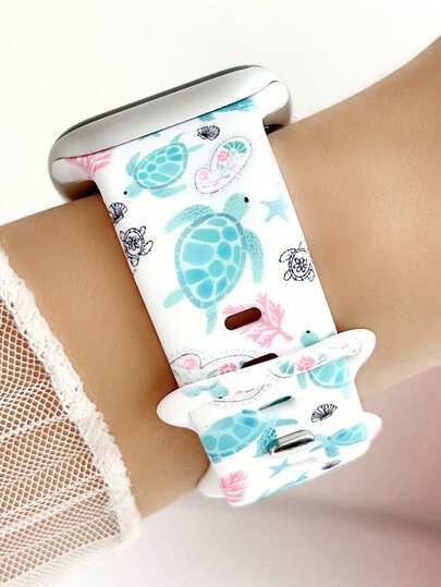 1pc Colorful Sea Turtle Minimalist Marine Life Silicone Watch Band, Compatible With Apple Watch 38mm, 40mm, 41mm, 42mm, 44mm, 45mm, 49mm (S10 42mm, S10 46mm). Fashionable And Cute Sea Turtle Pattern, Comfortable And Soft, Replaceable Silicone Watch Strap, Compatible With Ultra/SE/S10/S9/8/7/6/5/4/3/2/1 Series. Exquisite Ladies' Fashion Watch Accessory, Smartwatch Band, Valentine's Day/Birthday Gift, Fashion Accessory.