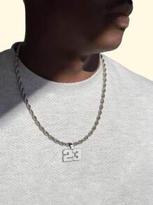 1 件创意单层不锈钢扭纹链 23 号吊坠项链女士日常 - 銀色 - 查看 3