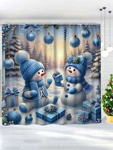 1/4 Pcs Christmas Winter Shower Curtain Set, Snowman Christmas Ball Gifts, Cute Blue Waterproof Polyester Washable Shower Curtain For Christmas Bathroom Decor, With 12 Hooks Non-Slip Bath Mat U-Shaped Toilet Seat Cover