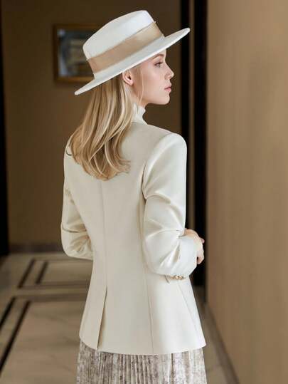 杏色修身女士西装外套，时尚百搭，2025 年春秋季新品，西装上衣