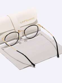 LINFEMAND 经典金属框架复古圆形装饰无度数眼镜，女士日常办公装免妆高冷眼镜，职场配饰，节日礼物