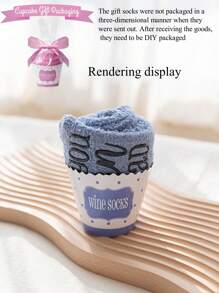 1 Paar kreative personalisierte Geschenksocken, rosa Schleifensocken, Kuchensocken, Korallfleecestrümpfe, rutschfeste Hausstrümpfe, Damen Mittellange Socken, Paar-Socken