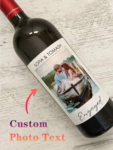 Personalized Photo And Text Wine Bottle Label Stickers, Customizable Wedding Engagement 21st Birthday Decorations, Durable Adhesive Paper Stickers, Bridesmaid Proposal - Multicolor - View 3