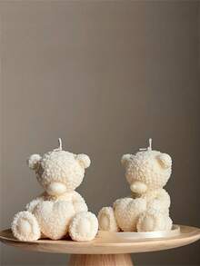 Molde de silicona en forma de oso abrazando un corazón 3D, molde DIY para hacer velas con forma de oso de peluche con corazón en forma de abrazo, para elaborar velas de aromaterapia, yeso, resina y decoración del hogar, manualidades y regalos - Blanco - Ver 2