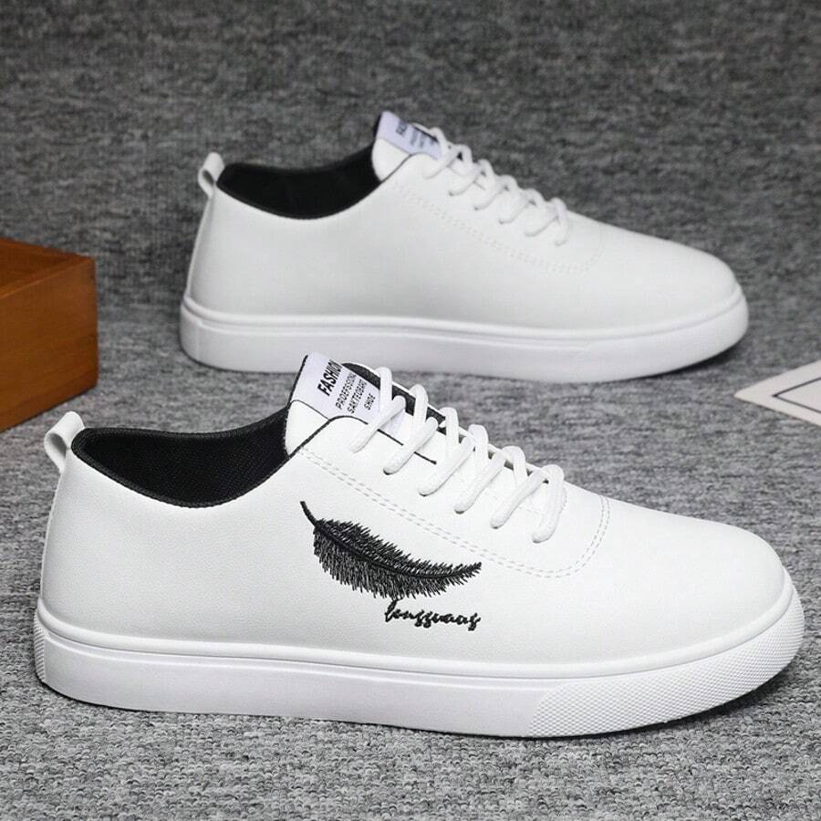 Casual Fashion Comfortable Versatile Simple Lace-Up Men Skateboarding Shoes - Black and White - View 1