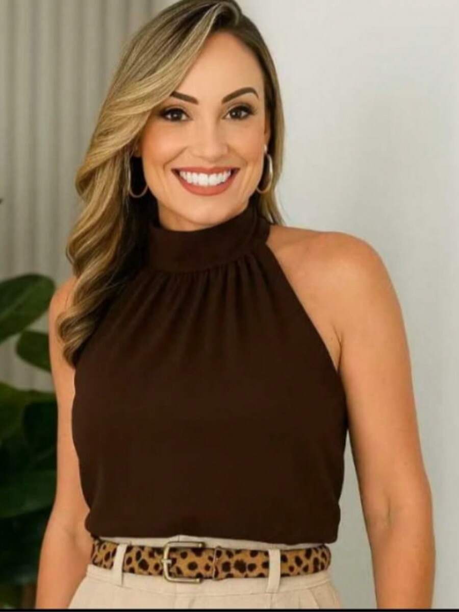 STYLISH WOMEN'S HIGH NECK TIE-UP BLOUSES - Rust Brown - View 1