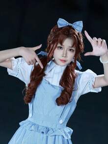 1 Stück minimalistisches Blumen-Karomuster Kleid mit Satinband & Rüschensaum, geeignet für Cosplay, Conventions, Lässig Alltag, Frühling/Sommer, Halloween Kostüm - Verschiedenfarbig - Übersicht 5