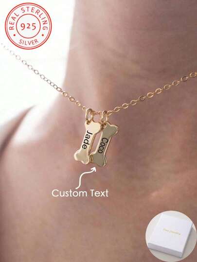 Un collar de hueso de perro personalizado de diseño de plata 925, con grabado láser de nombre personalizado, joyería de moda y linda, regalo conmemorativo único para tu perro querido, aniversario, Navidad, cumpleaños, recuerdo personalizado para novia, esposa