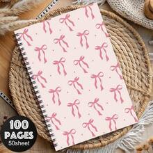 1 件优雅粉色蝴蝶结螺旋笔记本 - 100 页，柔和的封面，适合日记、办公室计划或送给朋友和同事的礼物，可爱的笔记本 - 粉色 - 查看 2