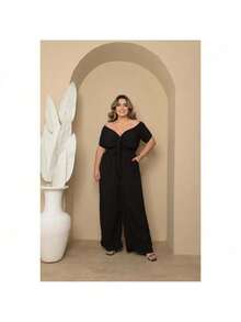 Plus Size Cropped And Pantaloon Set For Women - màu đen - Xem 1