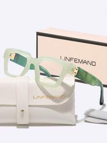 LINFEMAND Fashion Square Frame Lightweight Decorative Non-Prescription Glasses, Metal Hinges, Suitable For Daily Wear, Business, Holiday Gifts - Clear - View 2