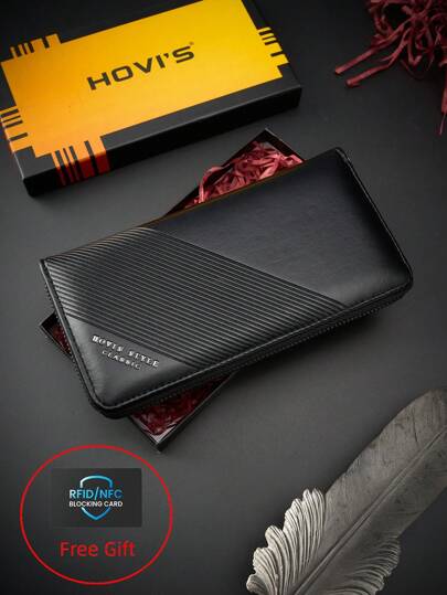 HOVI'S Fashionable Minimalist Business Men's Clutch Bag, Dual Zipper Large Capacity Multi-Card Slot Portable Wrist Bag, Gift For Men On Holidays And Anniversaries