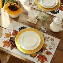 4pcs/6pcs/8pcs Elegant Autumn Placemats, Featuring Pumpkin & Witch Hat Designs With Fallen Leaves, Durable Polyester, Machine Washable, Suitable For Home Kitchen, Parties, Birthdays, Seasonal Decor, Autumn, Home, Halloween, 11.81*17.72 Inches - Multicolor - View 7