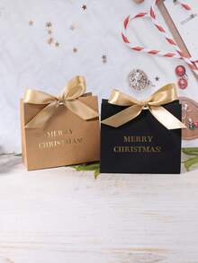 10/20PCS Merry Christmas Gift Box With Satin Ribbon Bow, Luxury Paper Treat Packaging For Holiday Parties, Candy, Cookies, Jewelry, Multi-Color Options Black Pink Kraft, Reusable Christmas Favor Box For Family Friends Celebration - 11.5X4.5X10cm - View 4