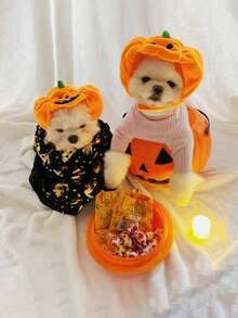 1 件圣诞节趣味南瓜宠物帽，可爱动物服装头饰配饰 - 橘色 - 查看 2