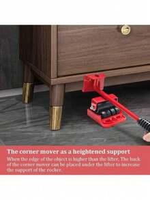 N-21279 Juego de 5 piezas de herramientas para mover objetos pesados, deslizadores para muebles de fácil movimiento, con peso máximo de carga de 160 lbs, sistema de mudanza y elevación de muebles y electrodomésticos, herramienta de mudanza - Rojo - Ver 8