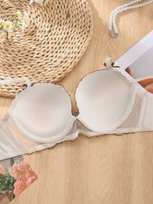 4pcs Plus Size Women's Elegant Lace Bras, 3D Floral Embroidery Design, Comfortable Underwire With Bow Details - 4 Colors Available (Pink, Light Purple, Mint Green, White) - Perfect Gift, Delicate Bow Decor, Durable Lingerie Structure, Lift - Multicolor - View 5