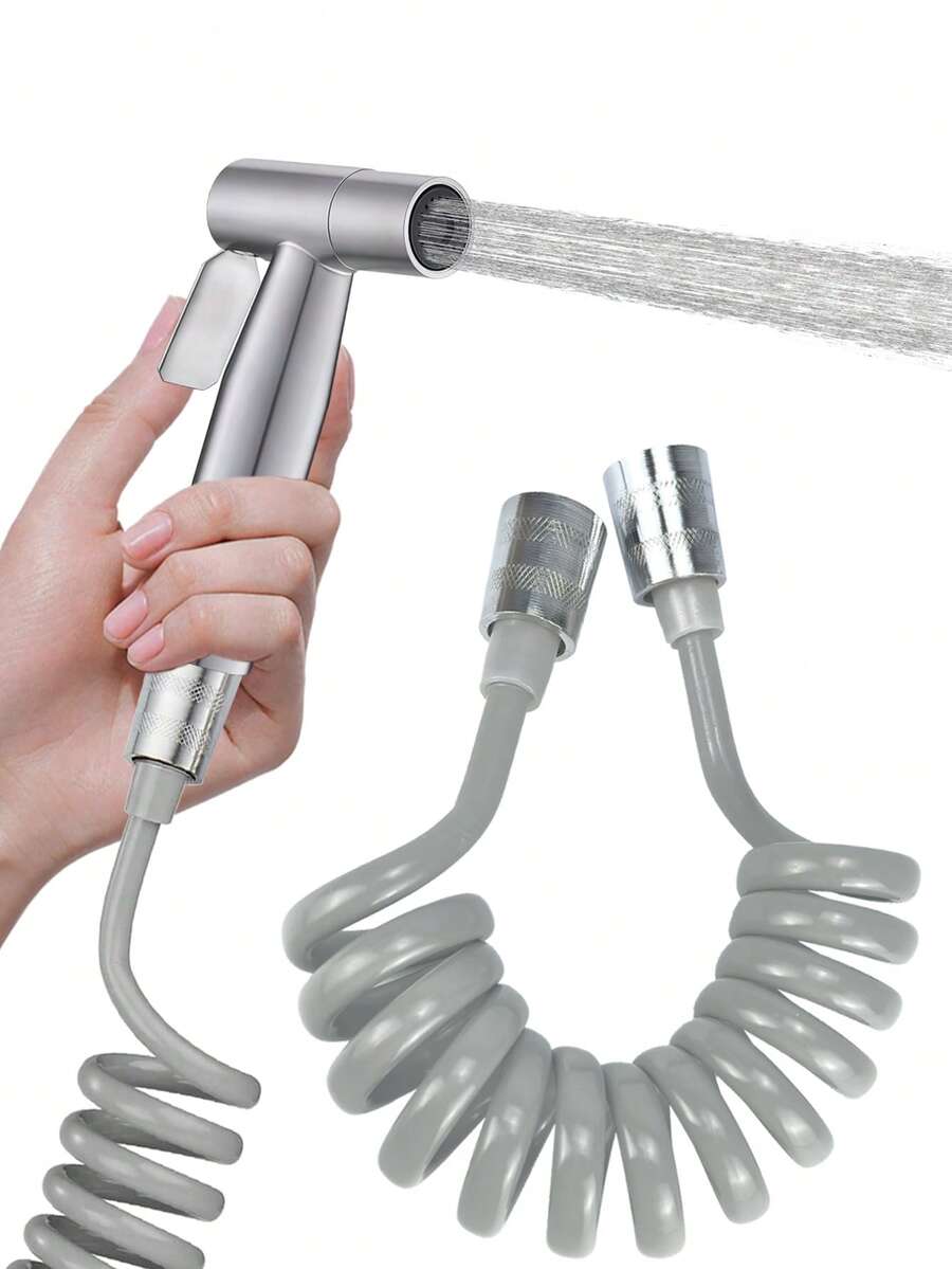 1 套黑色 304 不锈钢手持式坐浴盆喷雾器，带压力可调喷嘴 + 59.06 英寸可伸缩 ABS 软管，现代浴室坐浴盆附件套装