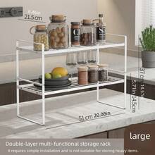 1pc Japanese-Style Kitchen Cabinet Layered Rack, Multifunctional Countertop Spice, Pot, Bowl & Dish Storage Organizer, Made Of Carbon Steel