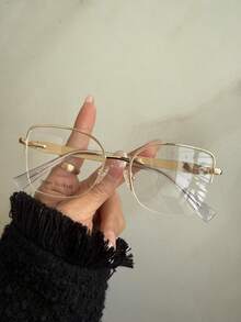 Retro Stylish Cat Eye Glasses For Women - Metallic Half Frame With Rose Gold Nods, Lightweight And Stylish For Home, Work And Casual Wear, Daily Fashion | Stylish Cat Eye Glasses | Metallic Finish Glasses - Vàng - Xem 4