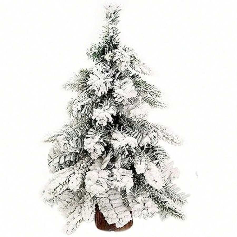 Tabletop Mini Christmas Tree, Simulated Snow Christmas Tree, Miniature Pine Christmas Tree With Wooden Base For Christmas Decorations, Home, Kitchen, Dining Table - White - View 1