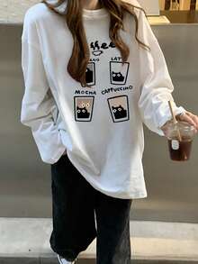 女士宽松卡通印花长袖棉质T恤，百搭春秋装