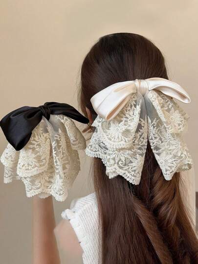 1/2pcs Women's Hair Clips Bow Design, Elegant Satin & Lace Combination, Sweet & Delicate, Suitable For Daily Wear, Dates, Parties, Multi-Occasion Hair Accessories Fashion Hair Claw Clips Autumn Accessories Fall Hair Clutch Winter Accessories For Vacation Outfits Woman