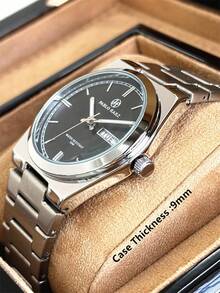 Pablo Raez 1 chiếc đồng hồ đeo tay nam phong cách retro, phụ kiện mùa hè sang trọng bằng thép không gỉ, đồng hồ nam quyến rũ nguyên bản, trang sức bạc, không phai màu, dây đeo kim loại dày, mặt số đen, chống nước 50M. - Bạc - Xem 6