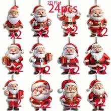 12pcs/24pcs Santa Claus 2D Flat Wooden Decorations Set, Suitable For Christmas Tree And Holiday Home Decor, Indoor Celebration Accessories, New Year Decoration, Christmas & New Year Gift For Friends, Family - Multicolor - View 10