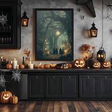 1 buc. Imprimeu de perete gotic vintage cu vrăjitoare în pădure fermecată, poster pe pânză Academia mistică întunecată, artă de perete de Halloween cu vrăjitoare mitică, decorațiune de Halloween de toamnă, decorațiune de cameră, decorațiune de dormitor, imprimare estetică wiccană neînrămată pentru sufragerie, dormitor, birou, casă bântuită, decorațiune gotică sezonieră de Halloween, decor pentru casă, decor de toamnă