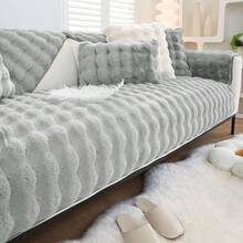 Soft Warm Faux Fur Couch Sofa Cover Thick Shaggy Fuzzy Sectional Couch Cover NonSlip Solid Color Plush Sofa Slipcover Furniture Protector For Pets Light Grey 28x28 As