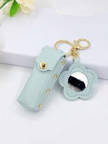 Customized Text Portable Lipstick Case With Heart Shaped Mirror, Cute Minimalist Keychain