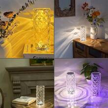 1pc USB Rechargeable Rose Crystal Desk Lamp, 16 Colors + Remote Control, Touch Control, With USB Charging Cable, Home Atmosphere Light, Bedroom Mood Lighting, Room Night Light, Holiday Birthday Gift, Back To School Essential