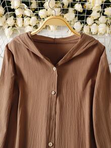 Vestido largo con capucha de manga larga y abotonadura sencilla para uso diario, de estilo casual para mujer