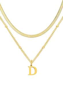 1 件迷你心形吊坠和不锈钢字母项链 - 双层可调节链条项链，26 个字母双层可调节链条珠宝，极简主义奢华，时尚百搭高端优雅简约风格，适合日常休闲、派对、通勤、度假，是送给女性的绝佳礼物