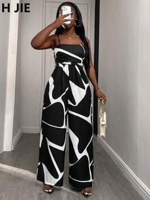 1 Women's Geometric Print Jumpsuit With Pleated Top For A Casual And Elegant Look, Perfect For Graduations Or Everyday Wear - Black and White - View 4