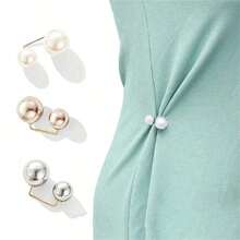 3pc Waist Brooch Tightening Waistband Faux Pearl Pin Buckle Clothes Skirt Waist Pin Pants Buckle Brooches - 1 - 查看 6