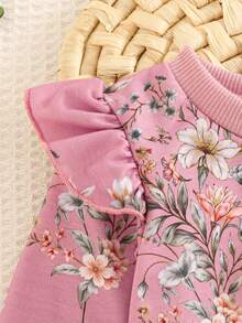 女婴花卉印花长袖圆领卫衣和粉色直筒裤两件套，秋冬 - 粉色 - 查看 4