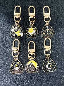 5 件/套嘻哈朋克星日月形滴油吊坠钥匙扣，适合日常搭配、派对和朋友礼物汽车配件包饰书包配件挂绳带身份证夹汽车配件包饰