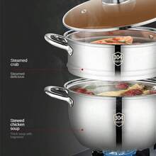 Sus304 Stainless Steel Steamer Pot, Soup Pot, Porridge Pot, Milk Pot, Small Cooking Pot, Suitable For Gas Stove And Induction Cooker Seafood Boil - Silver - View 6